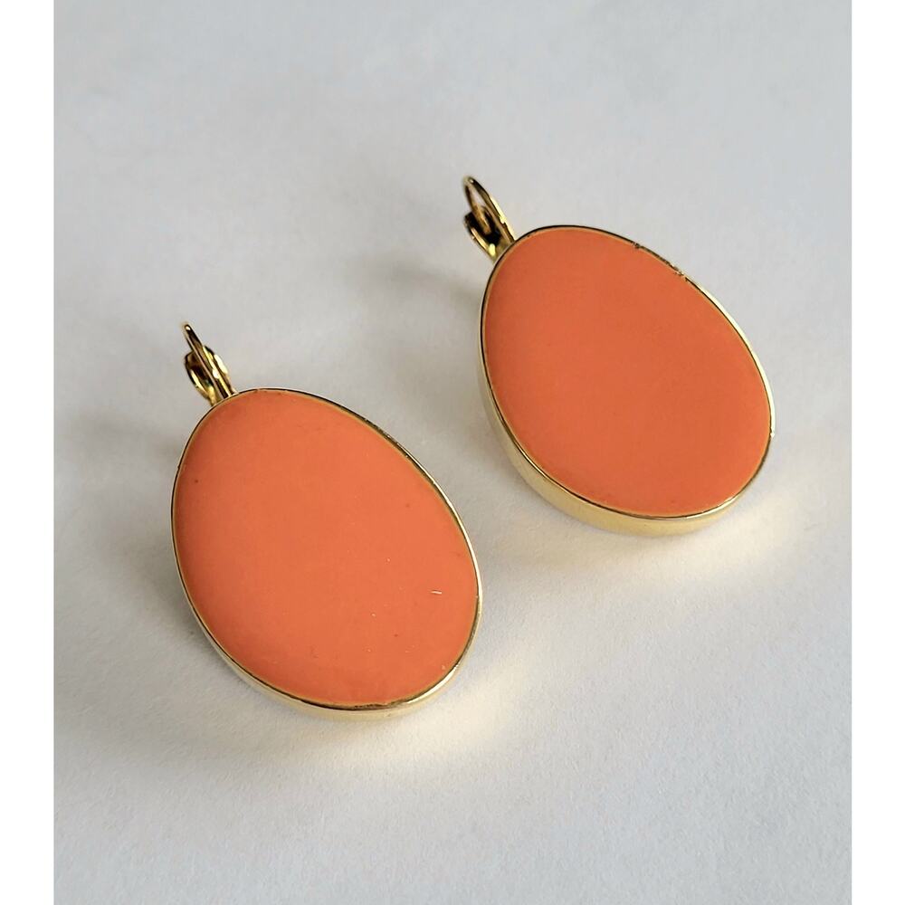 VTG 22K Plate Kenneth Jay Lane Enamel & Gold Drop Earrings Pierced Signed